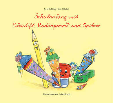 Schulanfang mit Bleistift, Radiergummi und Spitzer 